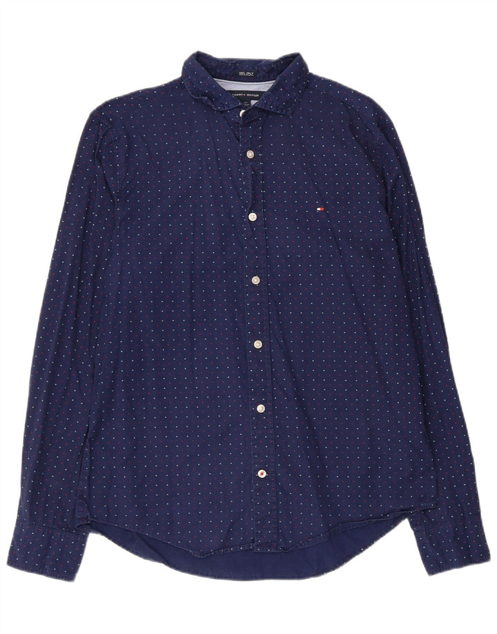 Camicia grafica da uomo Tommy Hilfiger piccola in cotone blu navy