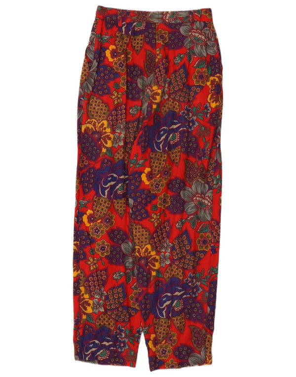 Benetton Womens High Waist Cropped Trousers IT 42 Medium W26 L26 Red Floral