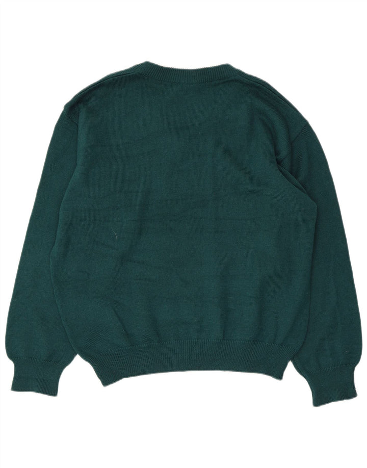Maglione vintage da donna con scollo a V IT 50 XL Lana verde a rombi/diamante