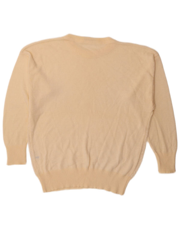 Maglione maglione girocollo da donna vintage EU 42 grande motivo floreale bianco sporco