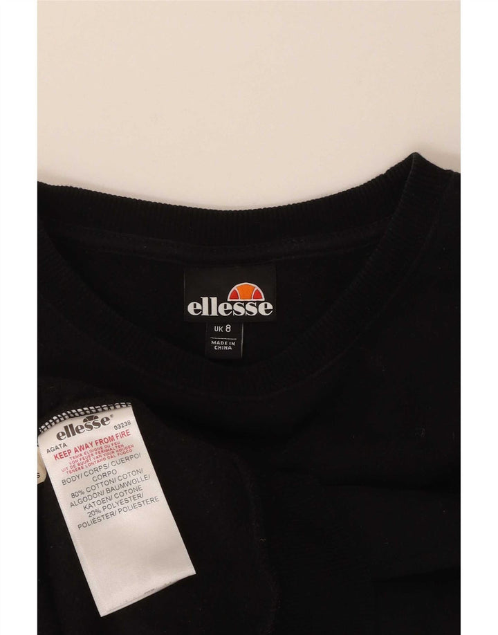 Felpa oversize con grafica da donna Ellesse, maglione UK 8, piccolo cotone nero