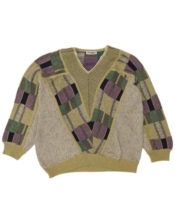 Carlo Colucci Maglione da uomo con scollo a V verde medio geometrico