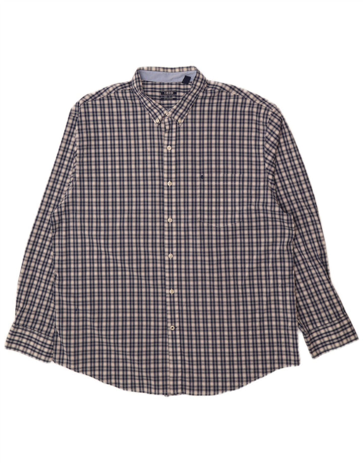 IZOD Mens Big & Tall Shirt 2XL Navy Blue Check Cotton