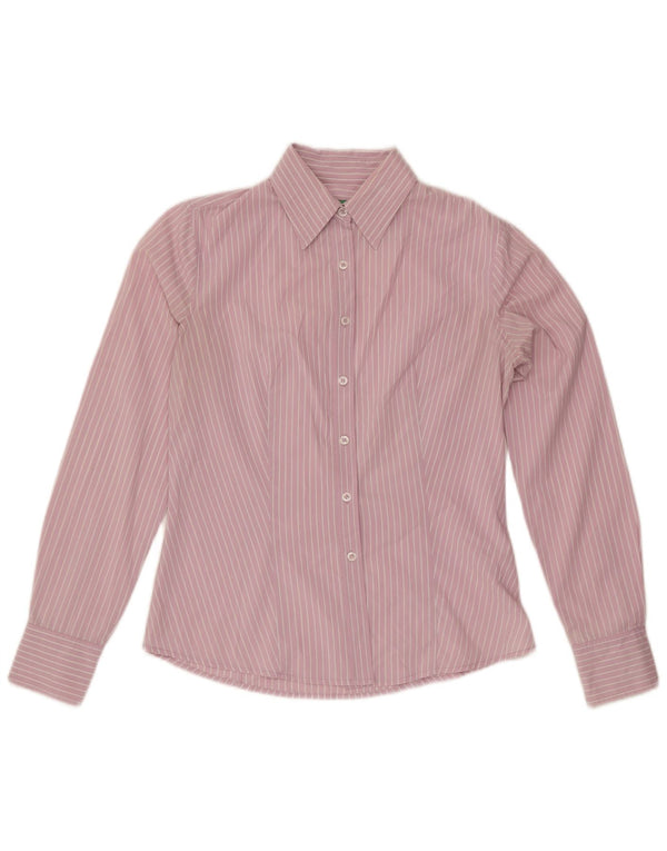 Benetton Womens Shirt UK 14 Medium Pink Pinstripe Cotton