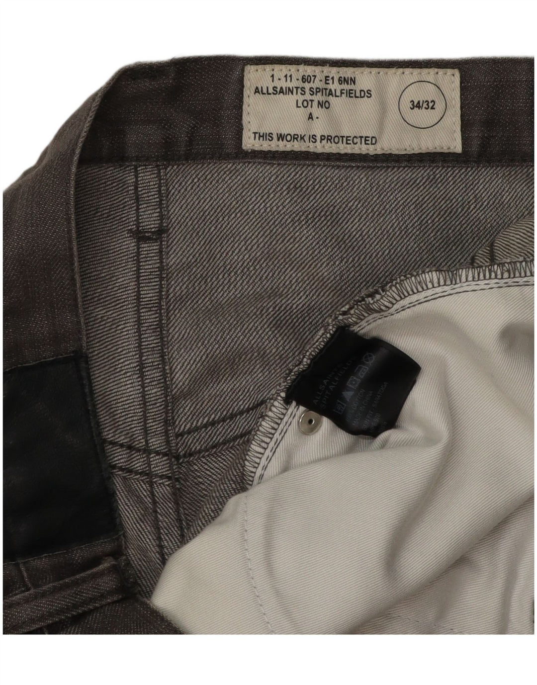 Jeans dritti da uomo All Saints W34 L26 cotone grigio