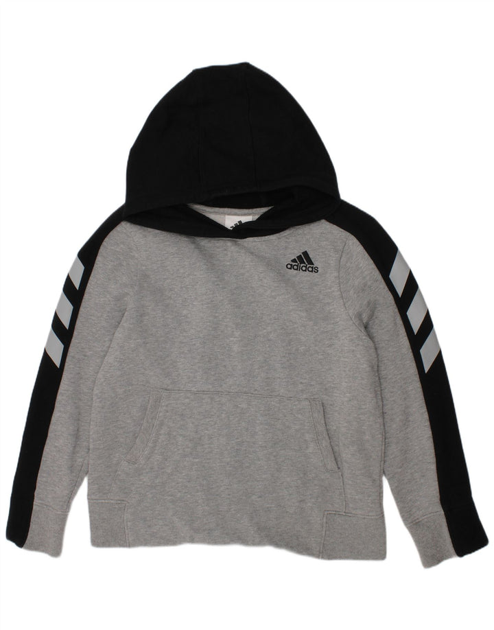 Maglione con cappuccio grafico ADIDAS per ragazzi 7-8 anni piccolo in cotone color block grigio