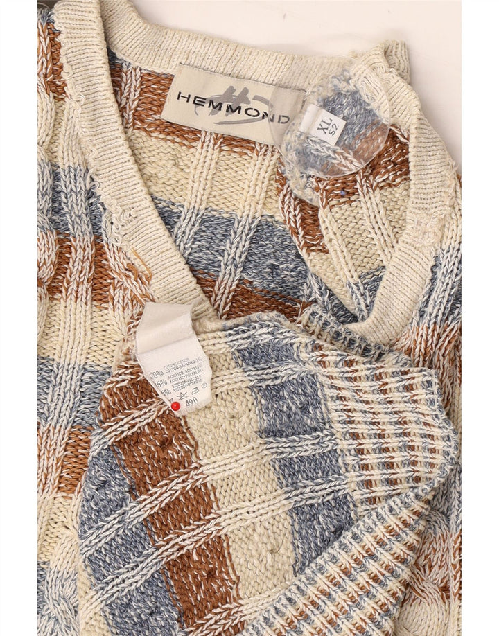 Maglione da uomo con scollo a V Hemmond XL in cotone a quadri multicolore
