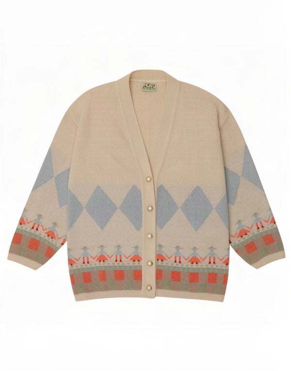 Folli Follie Maglione cardigan da donna UK 16 Grande cotone geometrico beige
