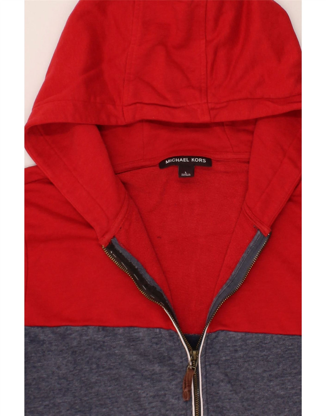 MICHAEL KORS Felpa con cappuccio e zip da uomo, grande, in poliestere color block blu navy