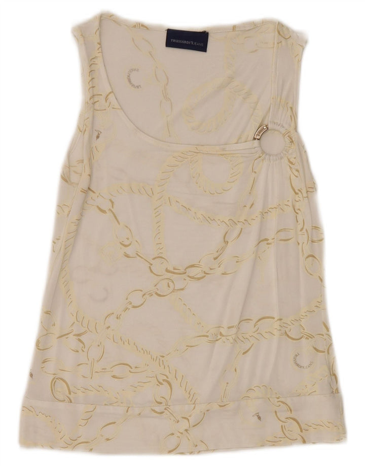 Camicetta da donna con motivo astratto Trussardi Jeans UK 8 Small Bianca