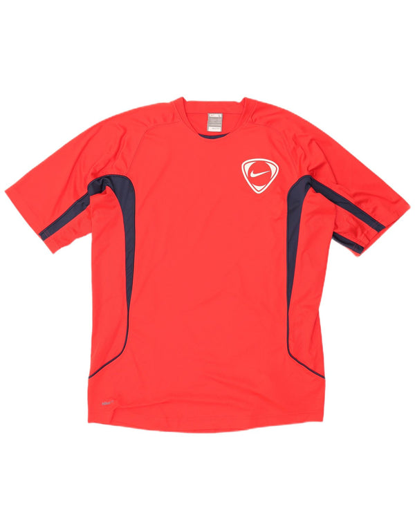 T-shirt Nike Uomo Fit Dry Top UK 42/44 Large Rosso Colourblock Poliestere