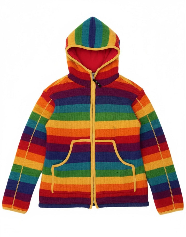 Maglione cardigan da donna vintage UK 12 medio multicolore colorato