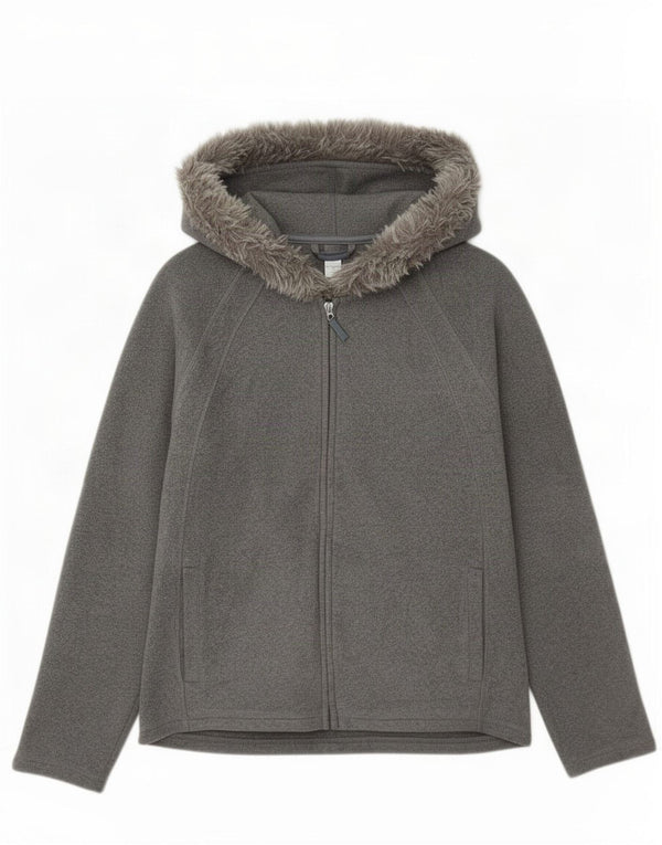 Giacca in pile con cappuccio da donna Marks & Spencer UK 14 Poliestere grigio medio