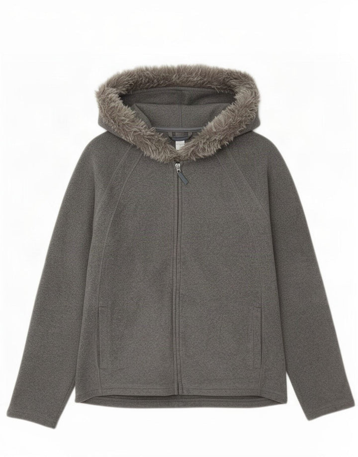 Giacca in pile con cappuccio da donna Marks & Spencer UK 14 Poliestere grigio medio