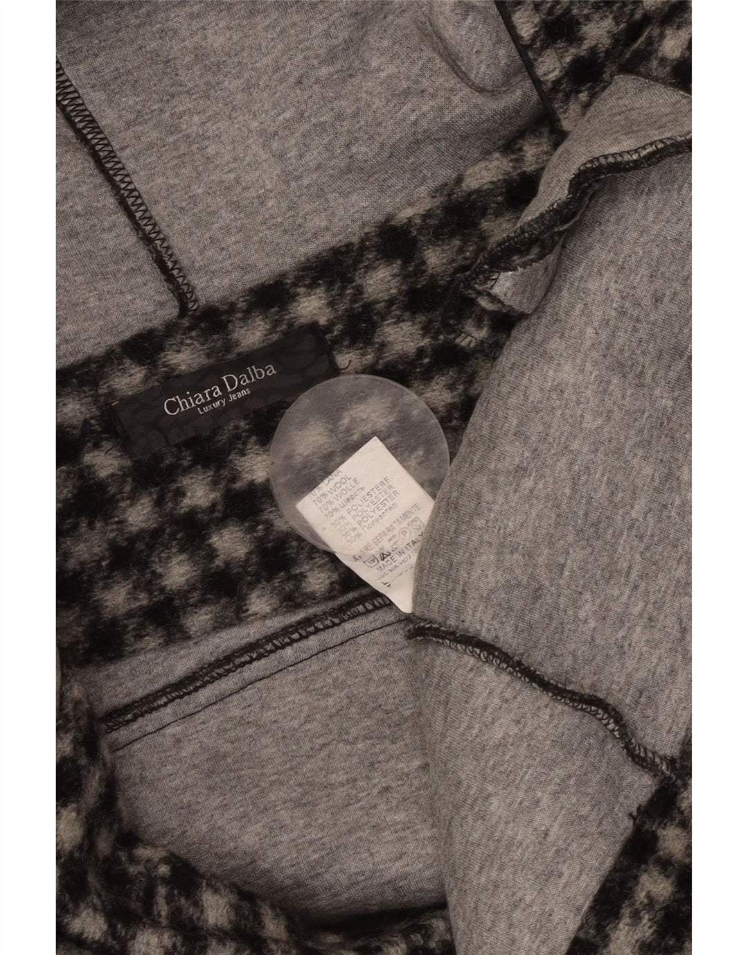 Giubbotto bomber con cappuccio da donna VINTAGE UK 18 XL lana a quadri nera