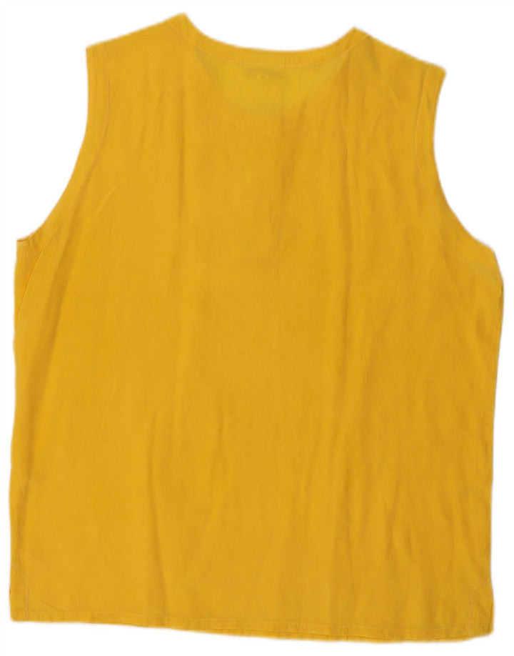 Camicetta oversize senza maniche vintage da donna UK 10 piccola seta gialla