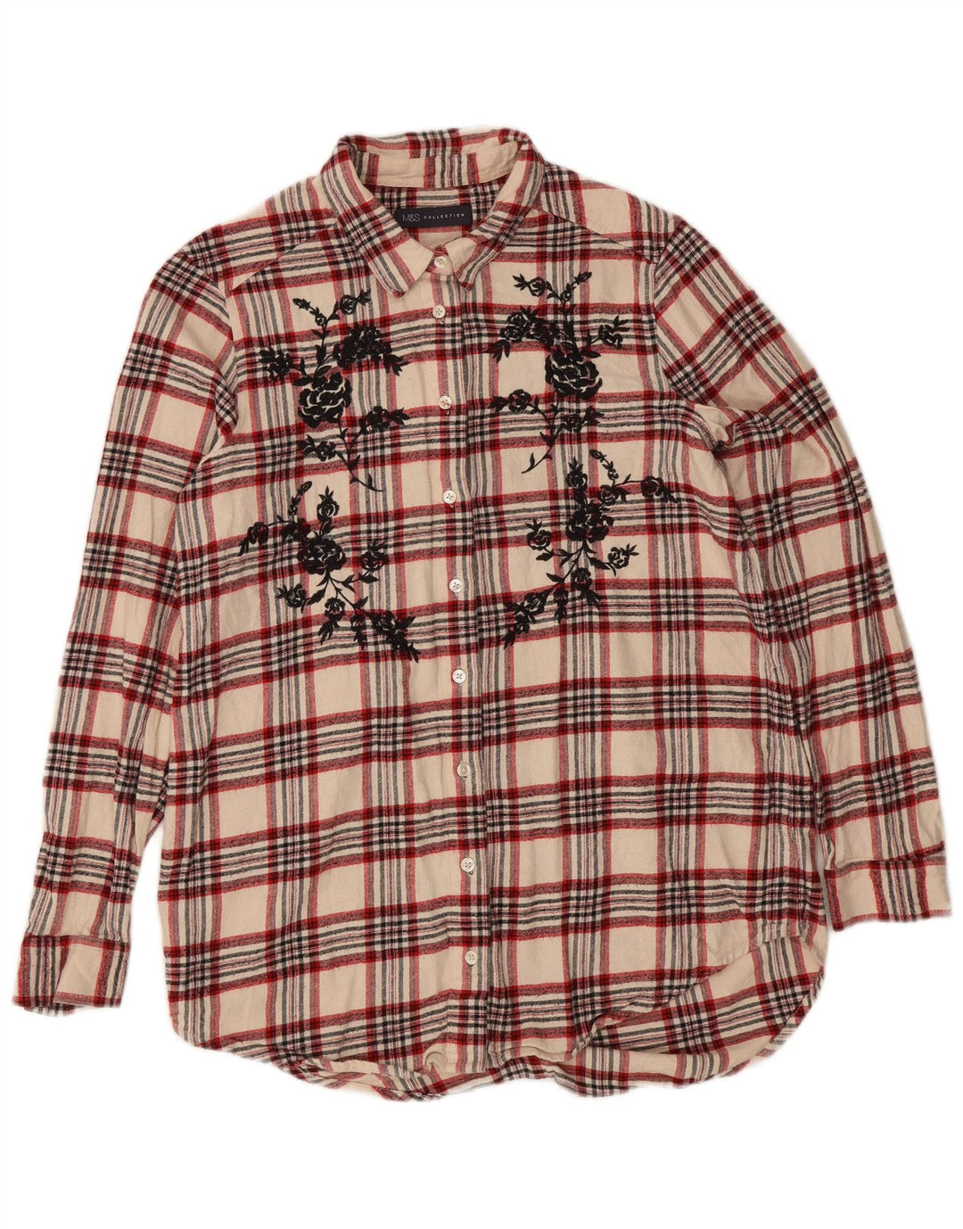 Camicia di flanella oversize da donna Marks & Spencer UK 10 piccolo quadretto beige
