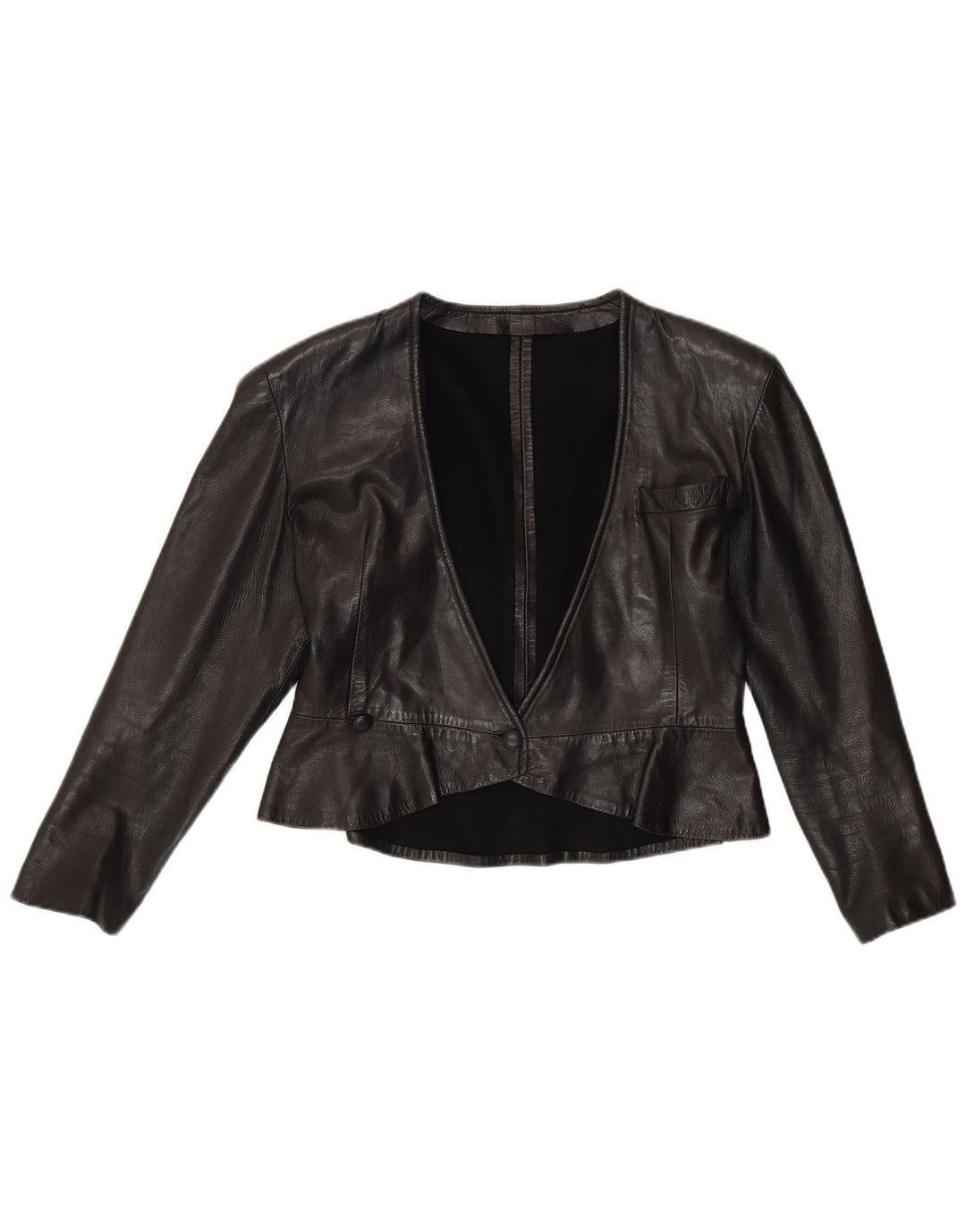 Giacca Bolero in pelle vintage da donna UK 12 media nera