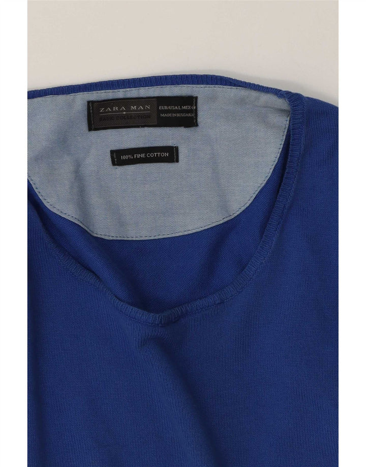 Maglione maglione girocollo da uomo Zara grande in cotone blu