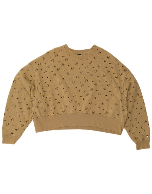 NIKE Felpa con grafica corta oversize da donna UK 10 Small Khaki