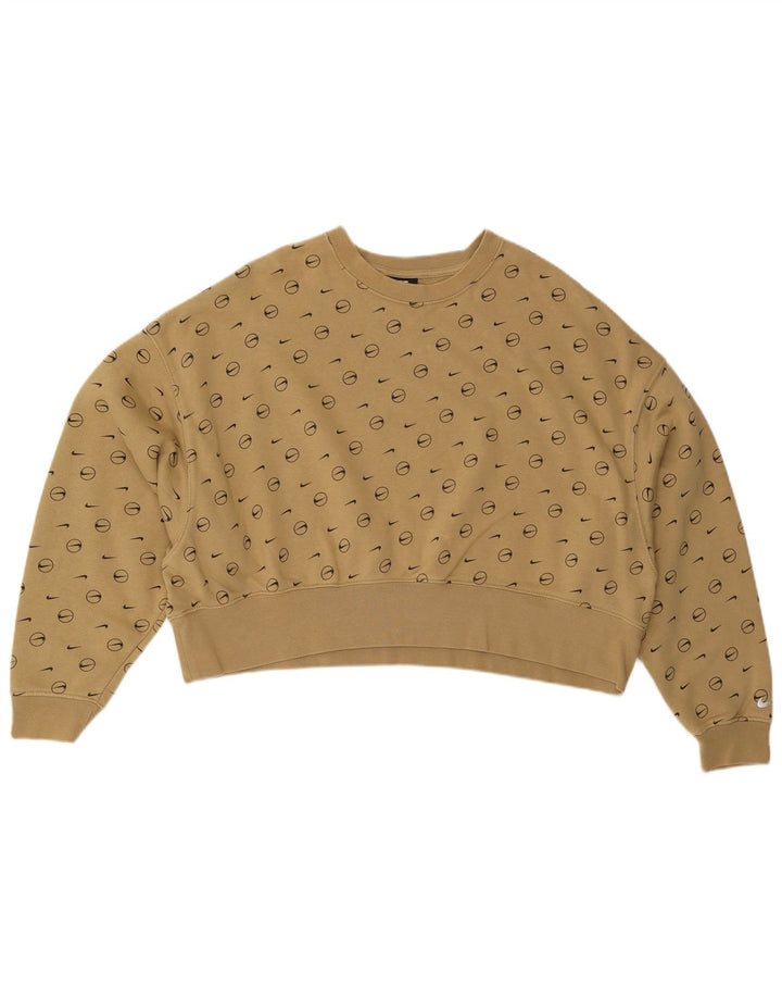 NIKE Felpa con grafica corta oversize da donna UK 10 Small Khaki