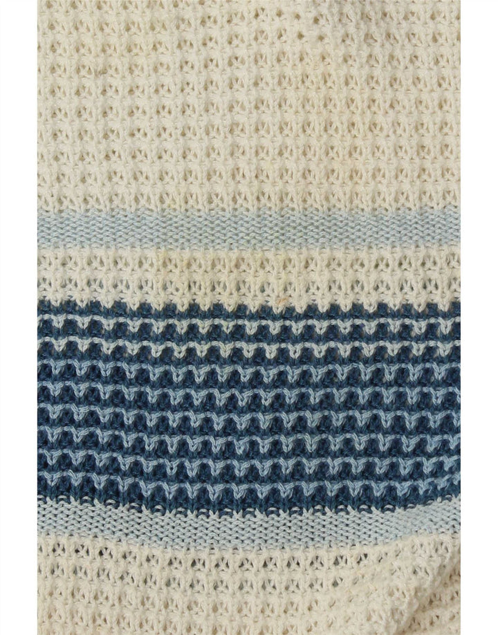 Maglione vintage da uomo con scollo a V, grande color block bianco