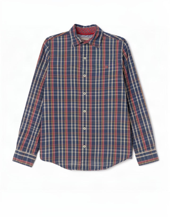 Camicia Napapijri da uomo geografica slim fit in cotone a quadri blu medio