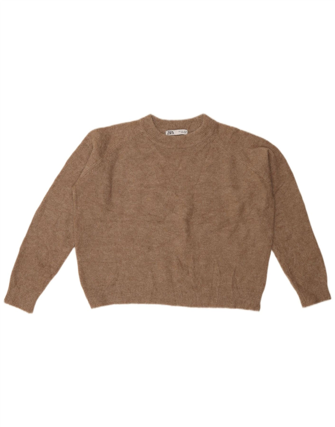 Maglione girocollo corto da donna ZARA UK 16 grande nylon marrone