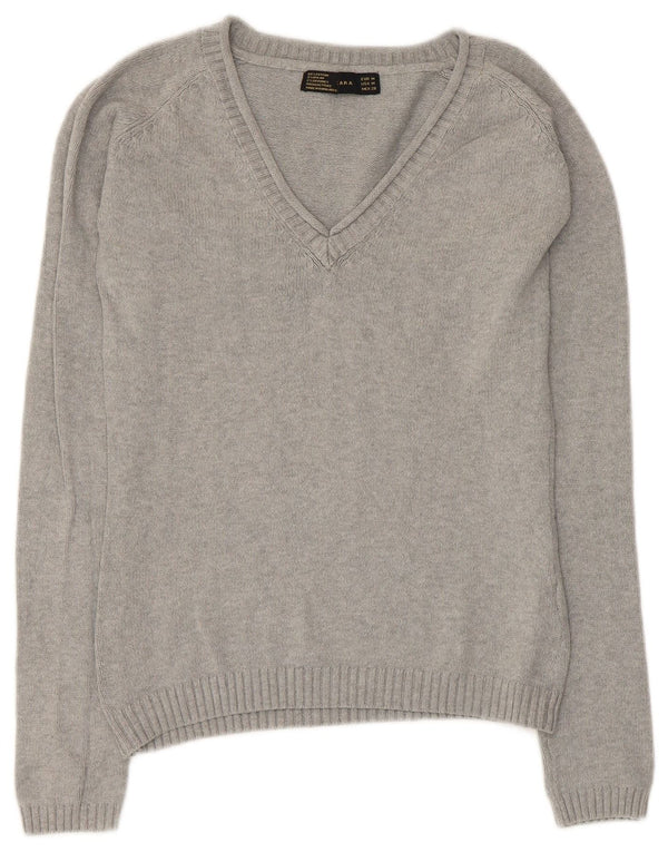 Maglione ZARA da donna con scollo a V UK 12 Cotone grigio medio