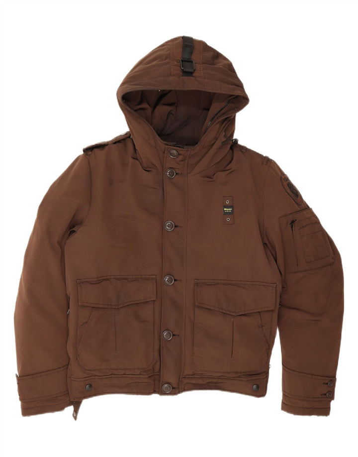 Blauer Giacca imbottita con cappuccio da uomo UK 40 Large Marrone Poliammide