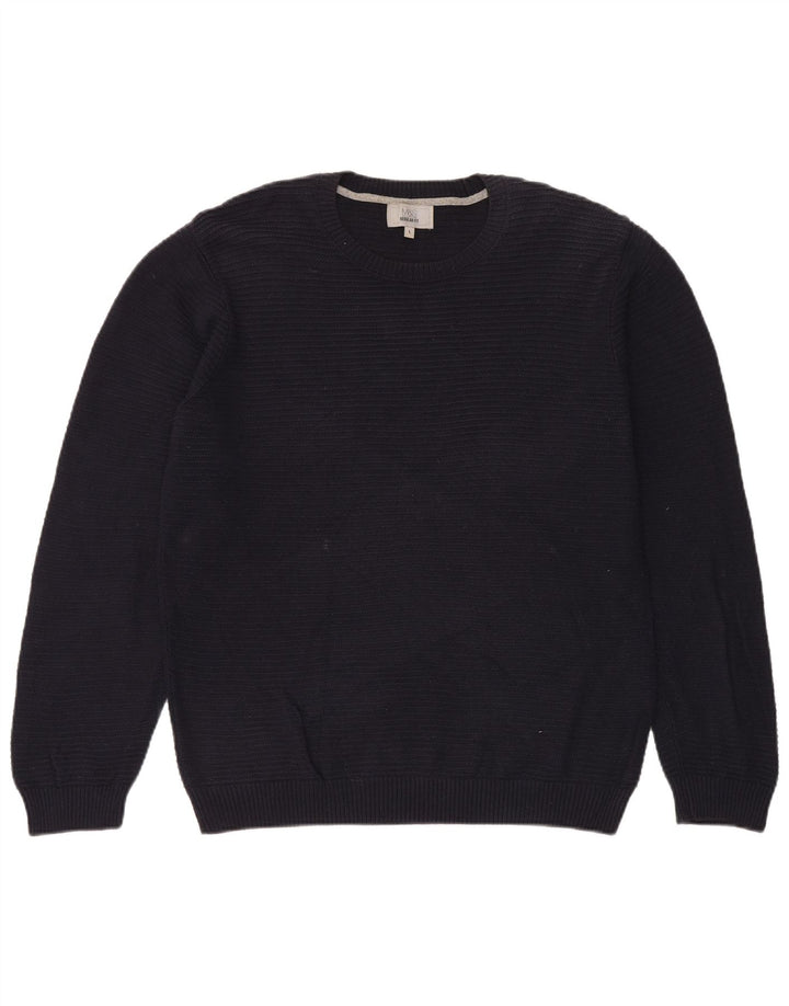 Maglione maglione girocollo da uomo Marks & Spencer vestibilità regolare grande blu navy