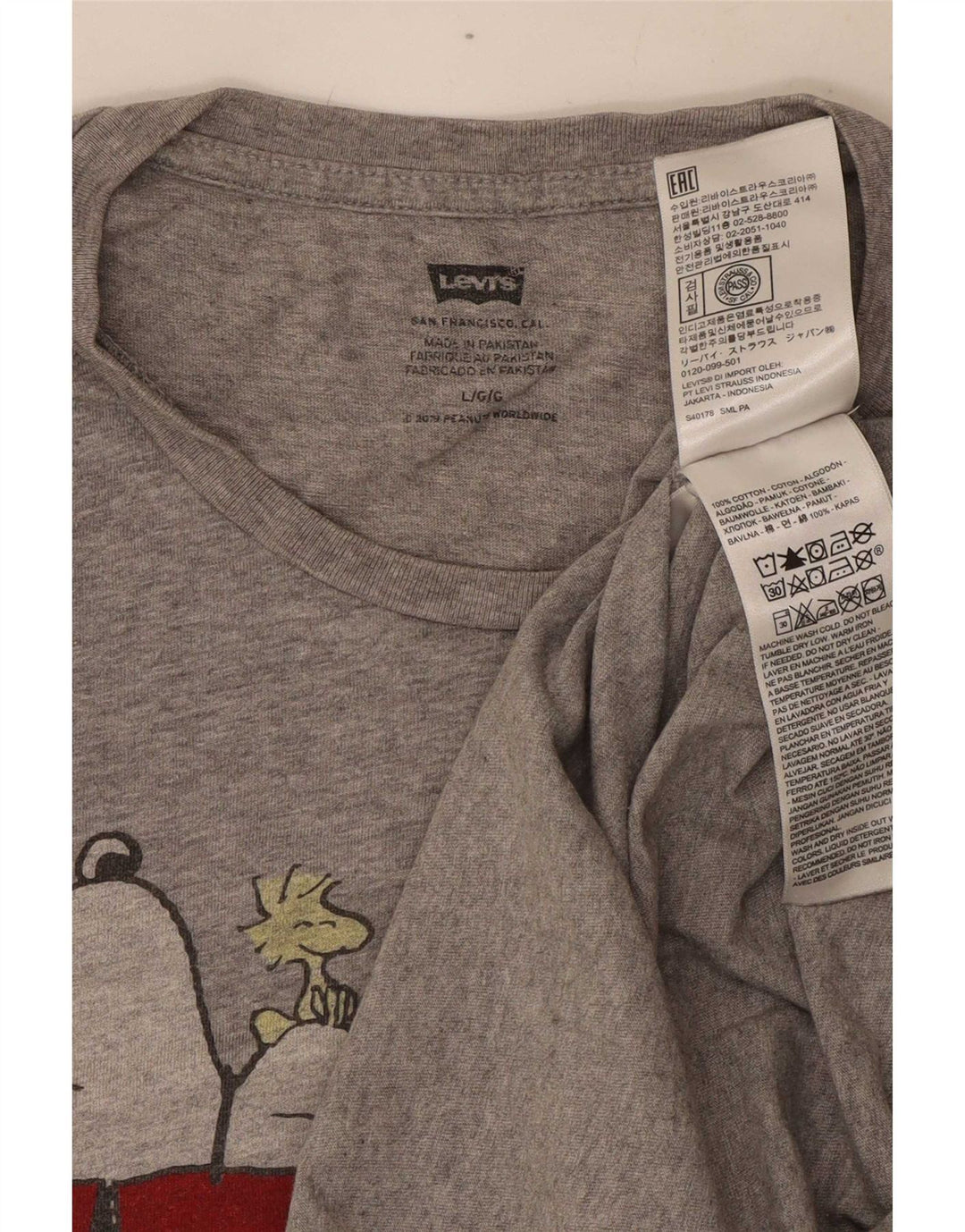 T-shirt grafica da uomo Levi's Peanuts Top grande in cotone chiazzato grigio