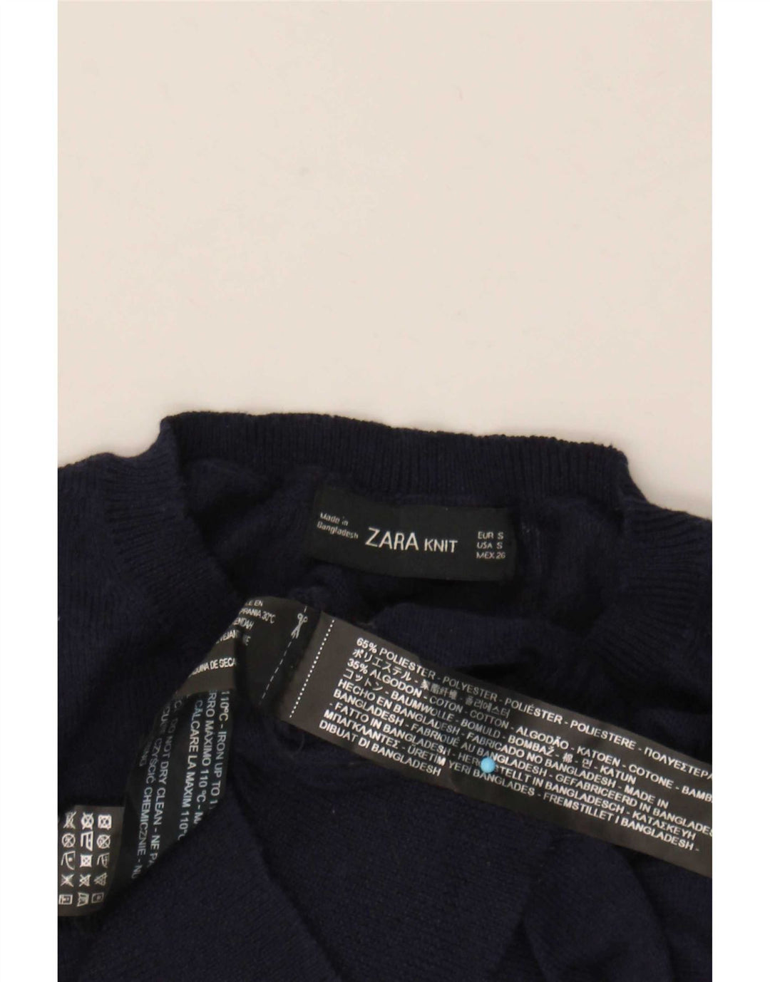 Maglione corto girocollo da donna Zara UK 10 piccolo poliestere blu navy