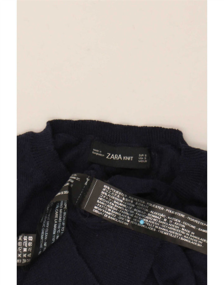 Maglione corto girocollo da donna Zara UK 10 piccolo poliestere blu navy
