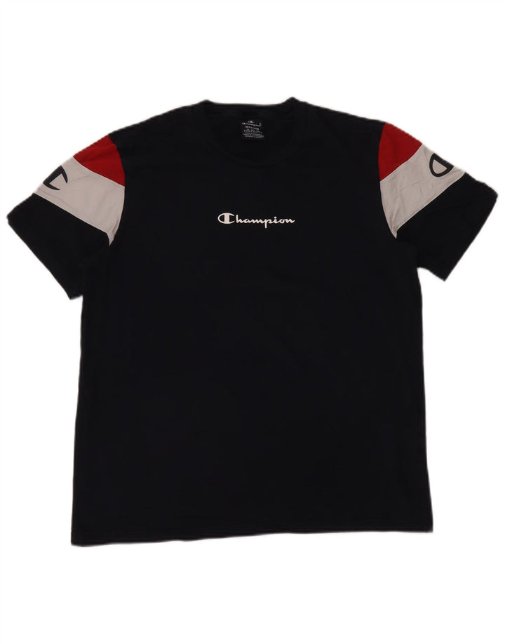 T-shirt grafica da donna CHAMPION Top UK 14 Medium Navy Blue Colourblock