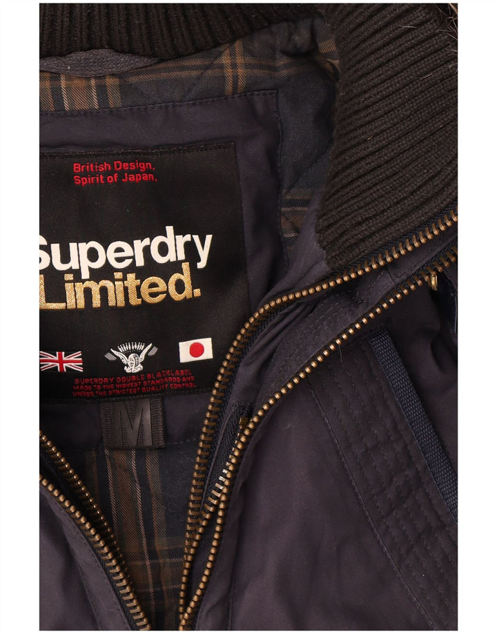 Giacca a vento con cappuccio da donna Superdry UK 14 cotone medio blu navy