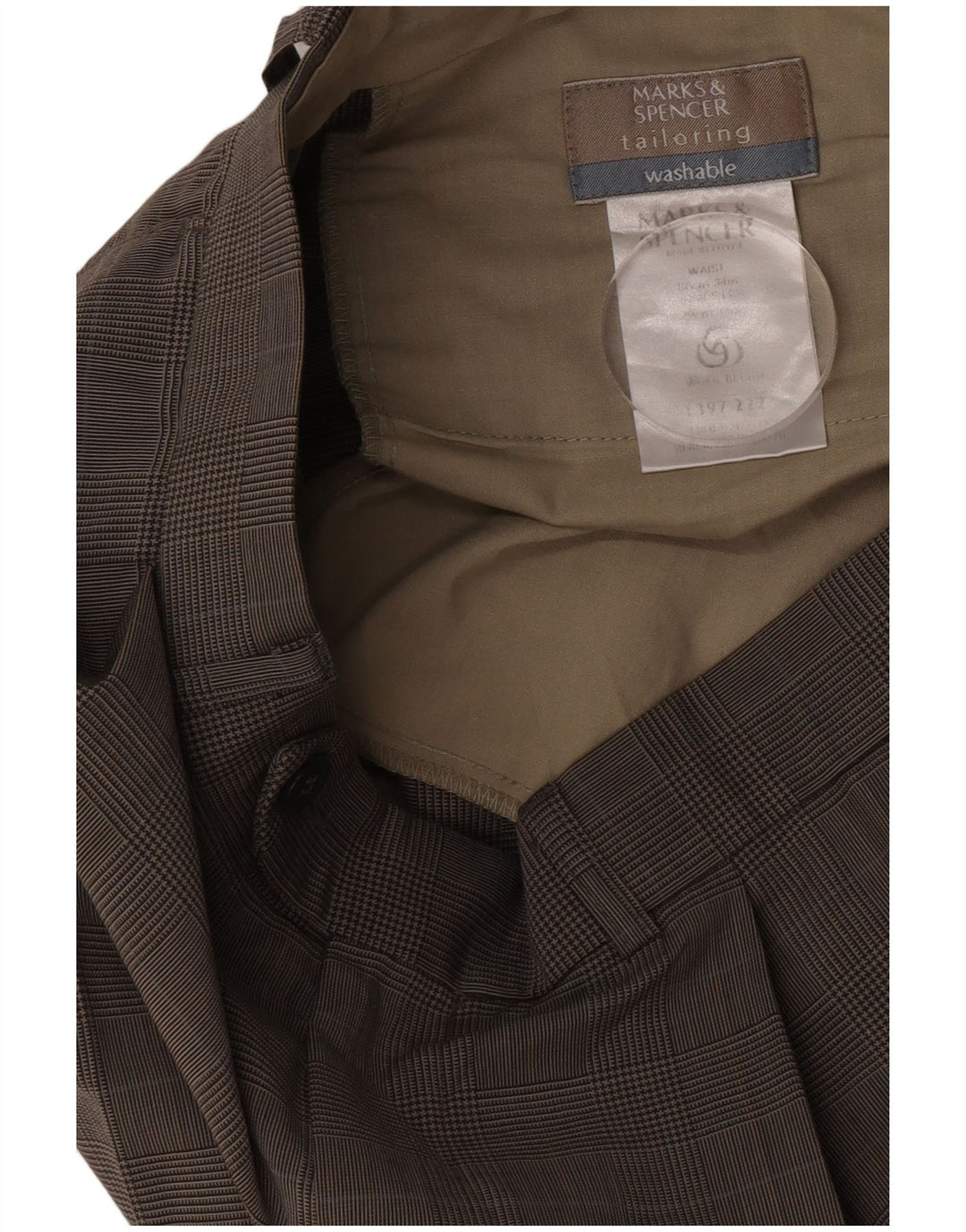 Pantaloni da abito con pegging da uomo Marks & Spencer W34 L30 pied de poule beige