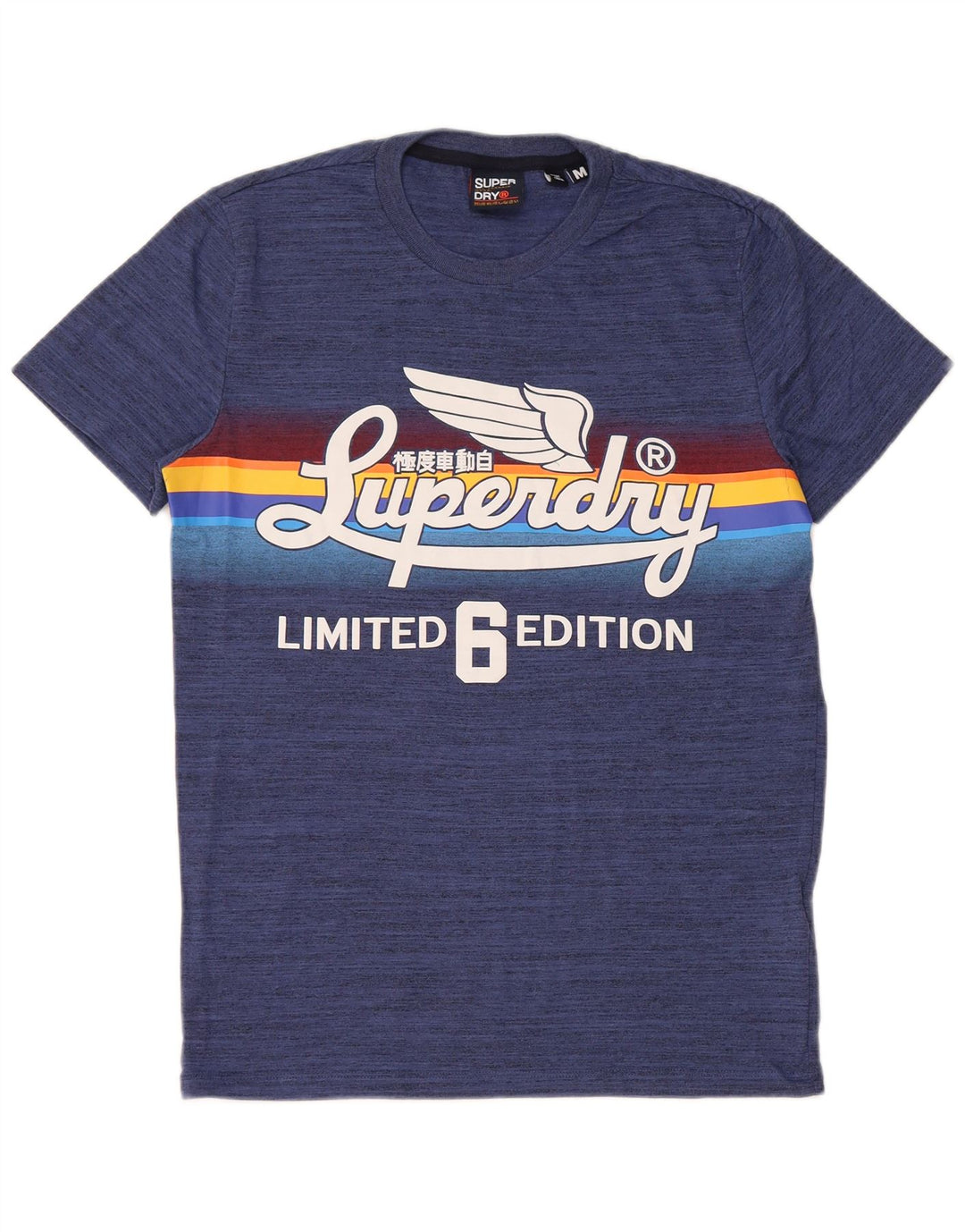 T-shirt grafica regolare da uomo Superdry Top in cotone chiazzato blu medio