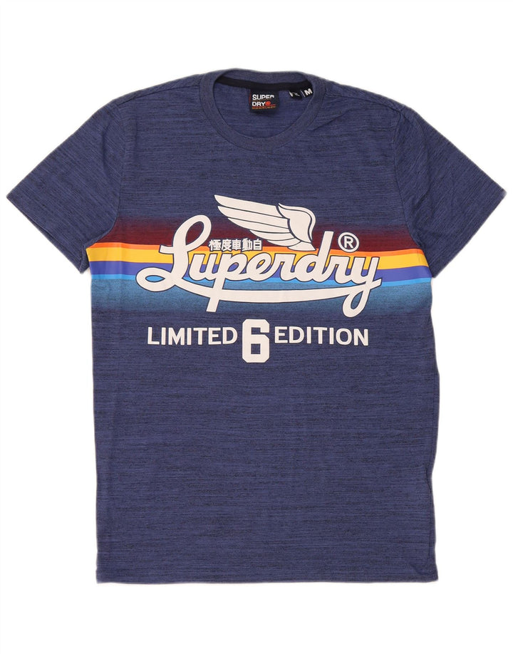 T-shirt grafica regolare da uomo Superdry Top in cotone chiazzato blu medio