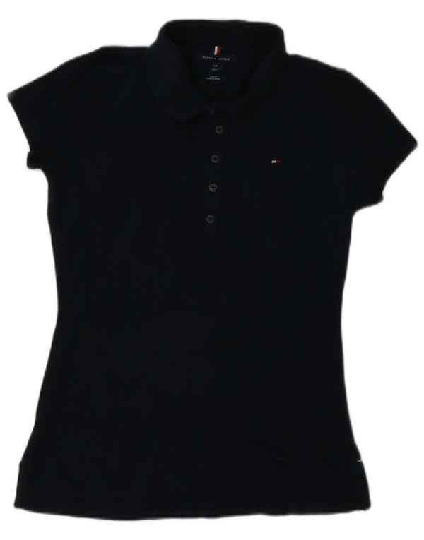Polo da donna slim fit Tommy Hilfiger UK 10 piccola in cotone blu navy