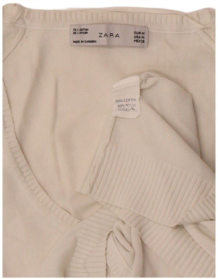 Maglione cardigan corto da donna Zara UK 12 cotone bianco medio