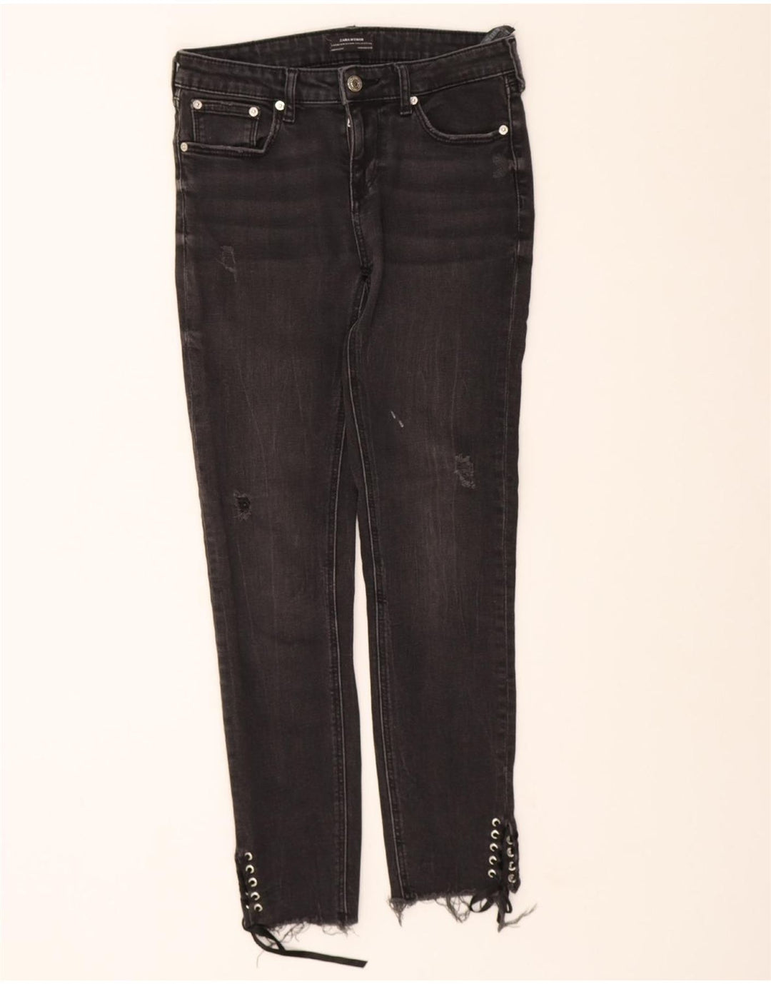 ZARA Womens Distressed Slim Jeans EU 38 Small W28 L28 Black Cotton Vintage Zara and Second-Hand Zara from Messina Hembry 