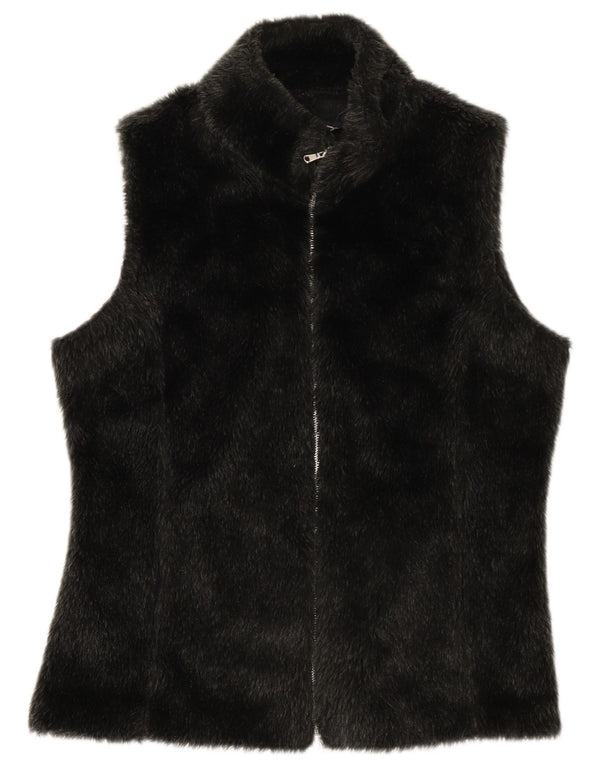 Vintage Womens Faux Fur Gilet UK 14 Large Black Polyester