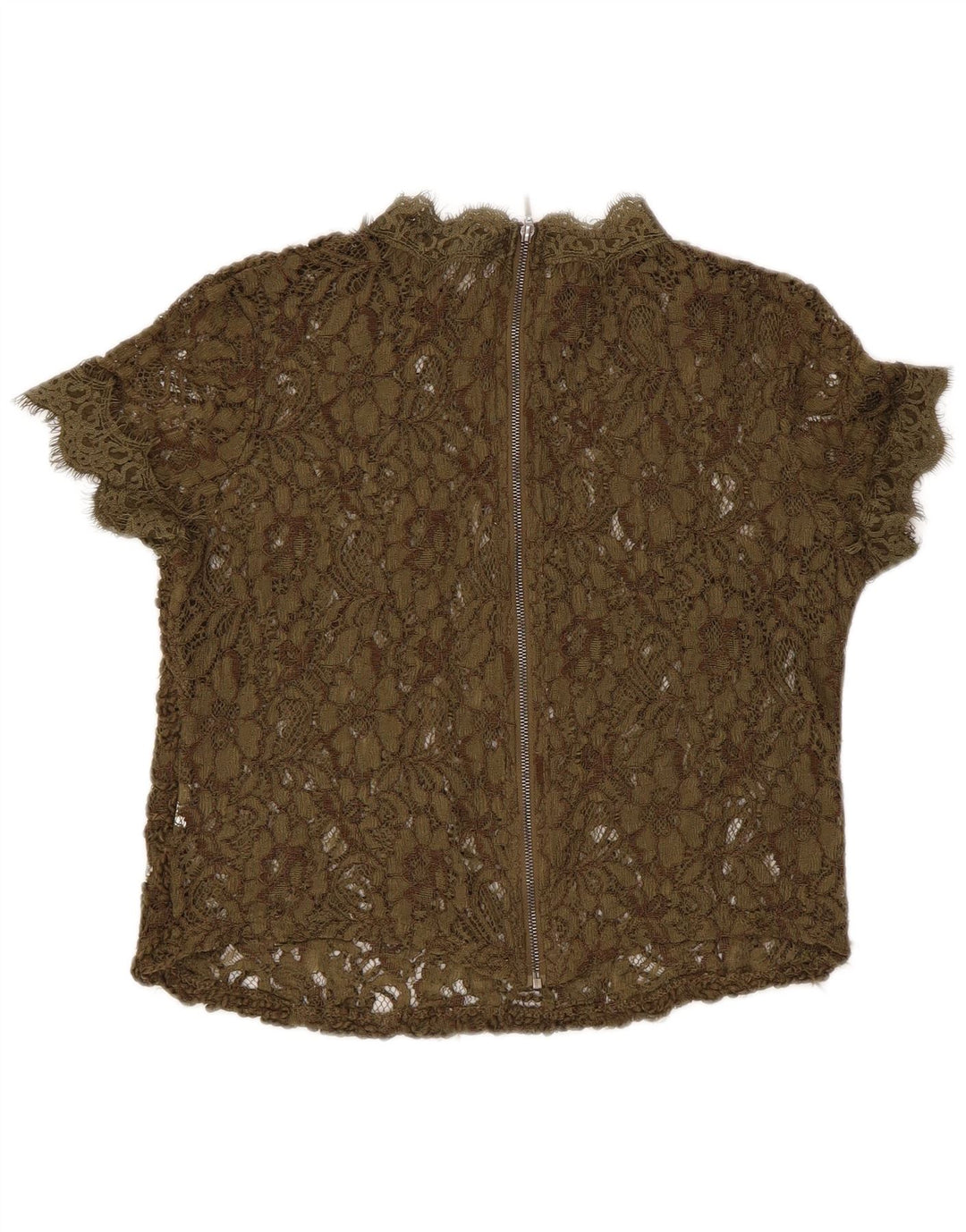 Top Zara da donna in camicetta trasparente in pizzo UK 8 piccolo kaki