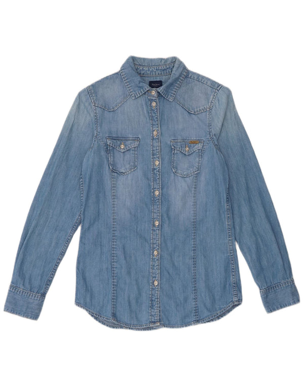 PEPE Jeans Camicia in denim da donna UK 10 Piccolo cotone blu