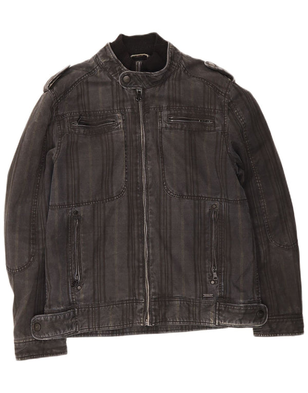 Giacca di jeans militare da uomo Zara UK 40 grande cotone grigio