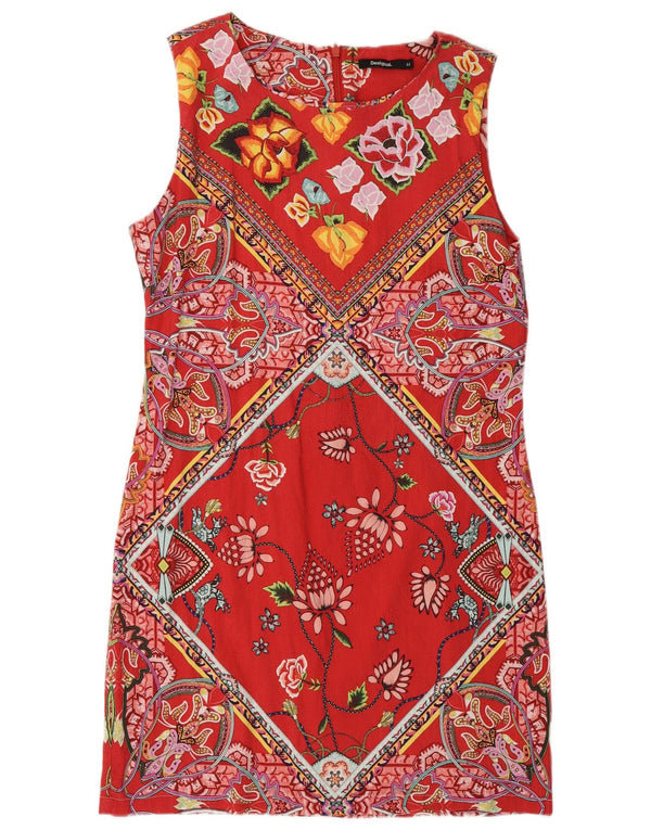 Desigual Abito tubino senza maniche da donna EU 44 XL Lino floreale rosso