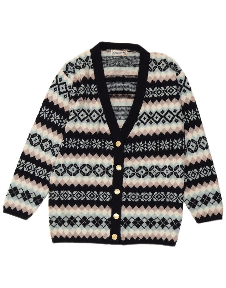 Maglione cardigan da donna Cancun UK 16 Lana Fair Isle nera grande