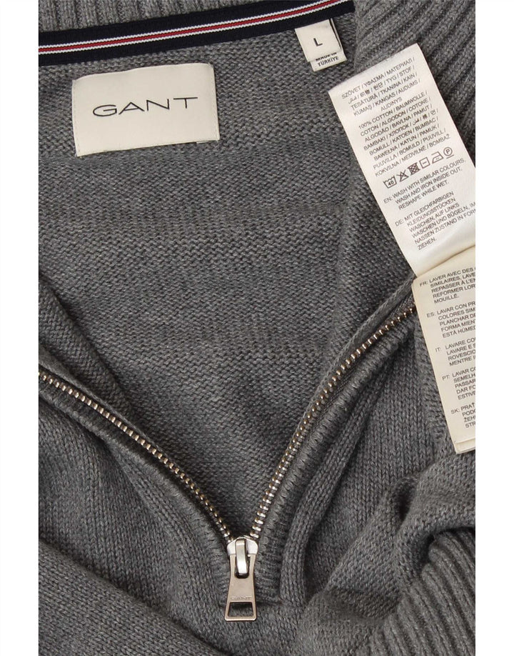Gant Maglione da uomo con zip e collo grande in cotone grigio