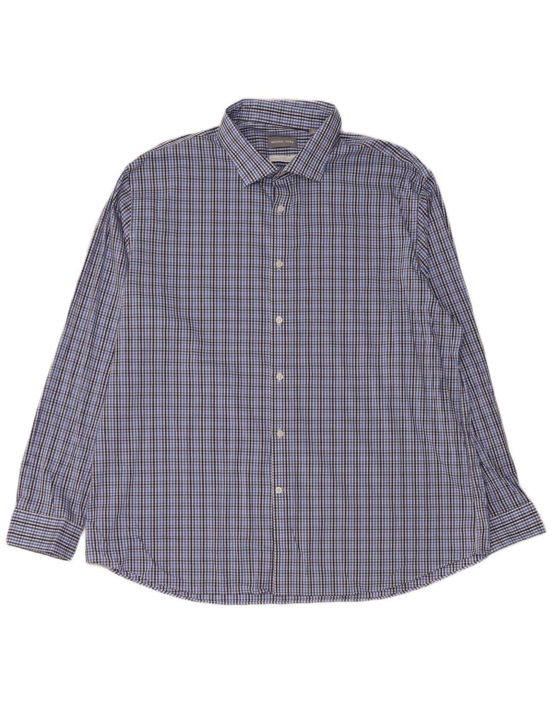 MICHAEL KORS Camicia slim fit da uomo taglia 18 1/2 2XL cotone a quadri blu